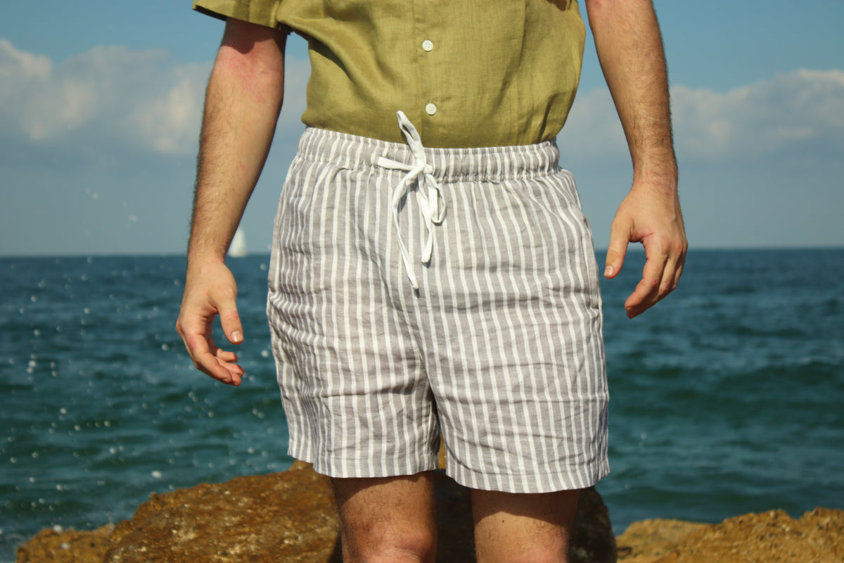 מכנס פסים - 100% פשתן אורגני מסיבים ארוכים