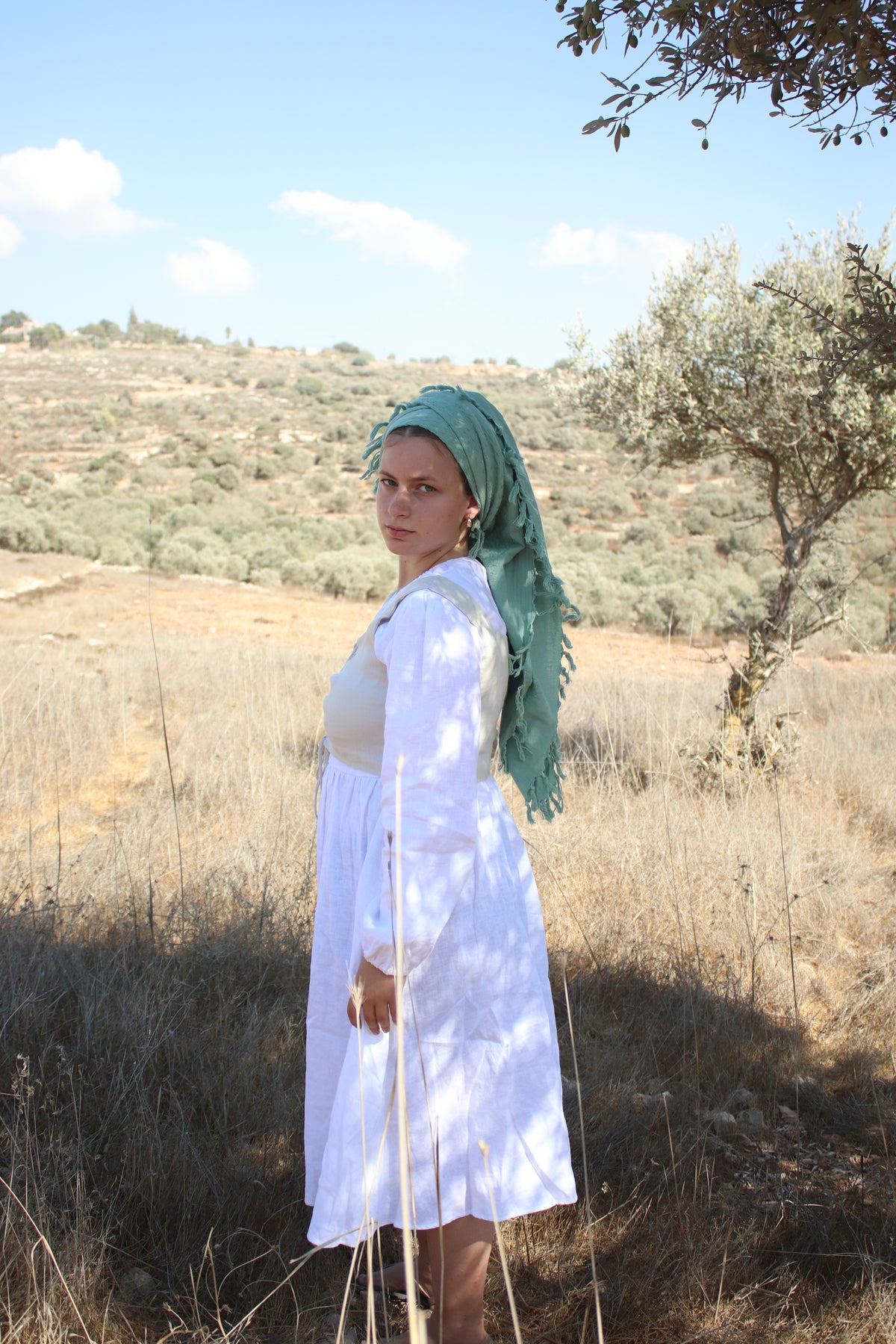 שמלת פיקניק - 100% פשתן אורגני מסיבים ארוכים