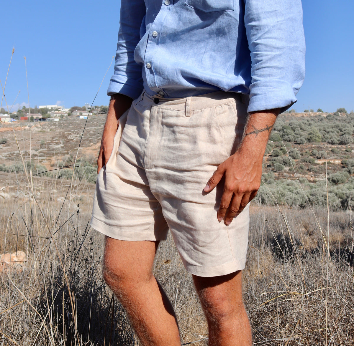 מכנס שמנת - 100% פשתן אורגני מסיבים ארוכים