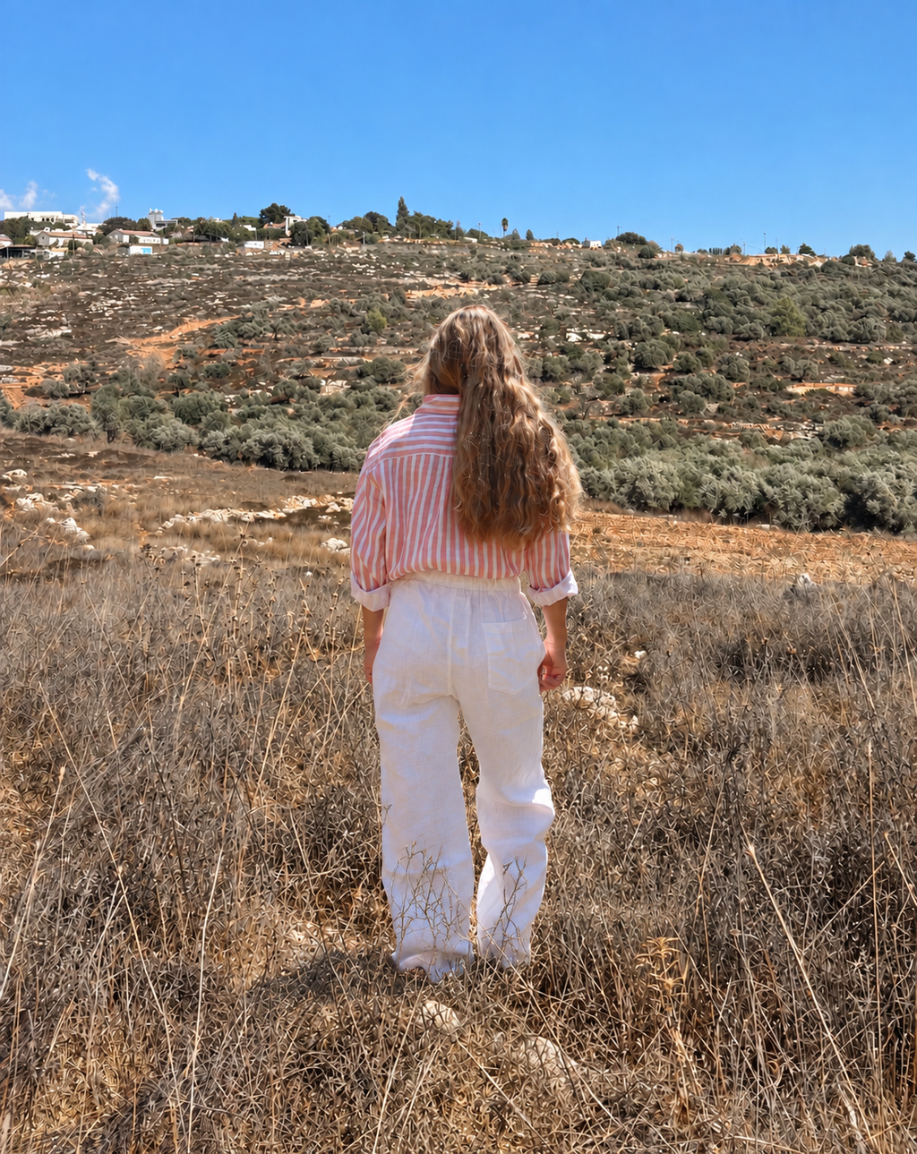 מכנס לבן נשים - 100% פשתן אורגני מסיבים ארוכים