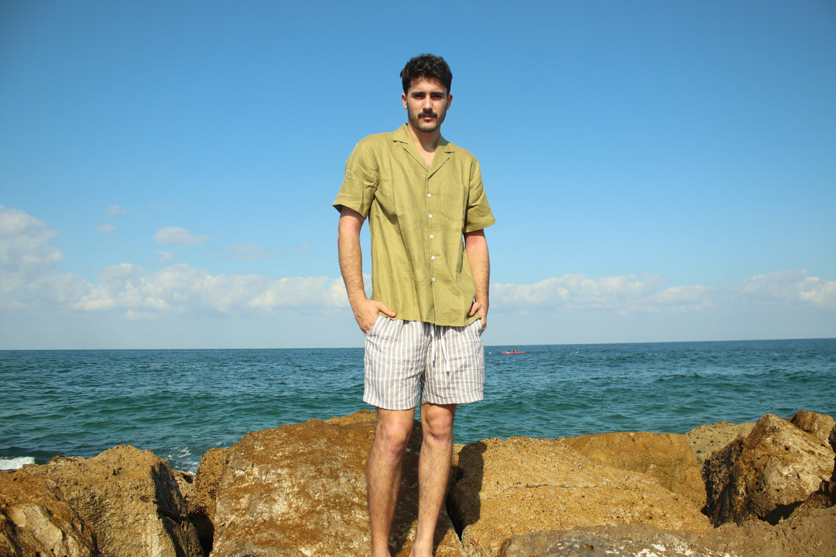 מכנס פסים - 100% פשתן אורגני מסיבים ארוכים